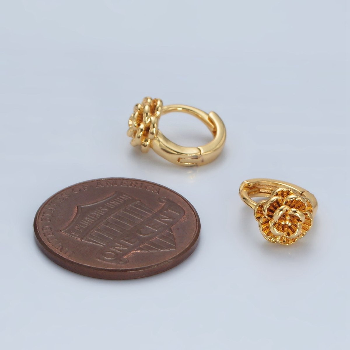 24K Gold Filled 9mm Rose Flower Cartilage Huggie Earrings | T213