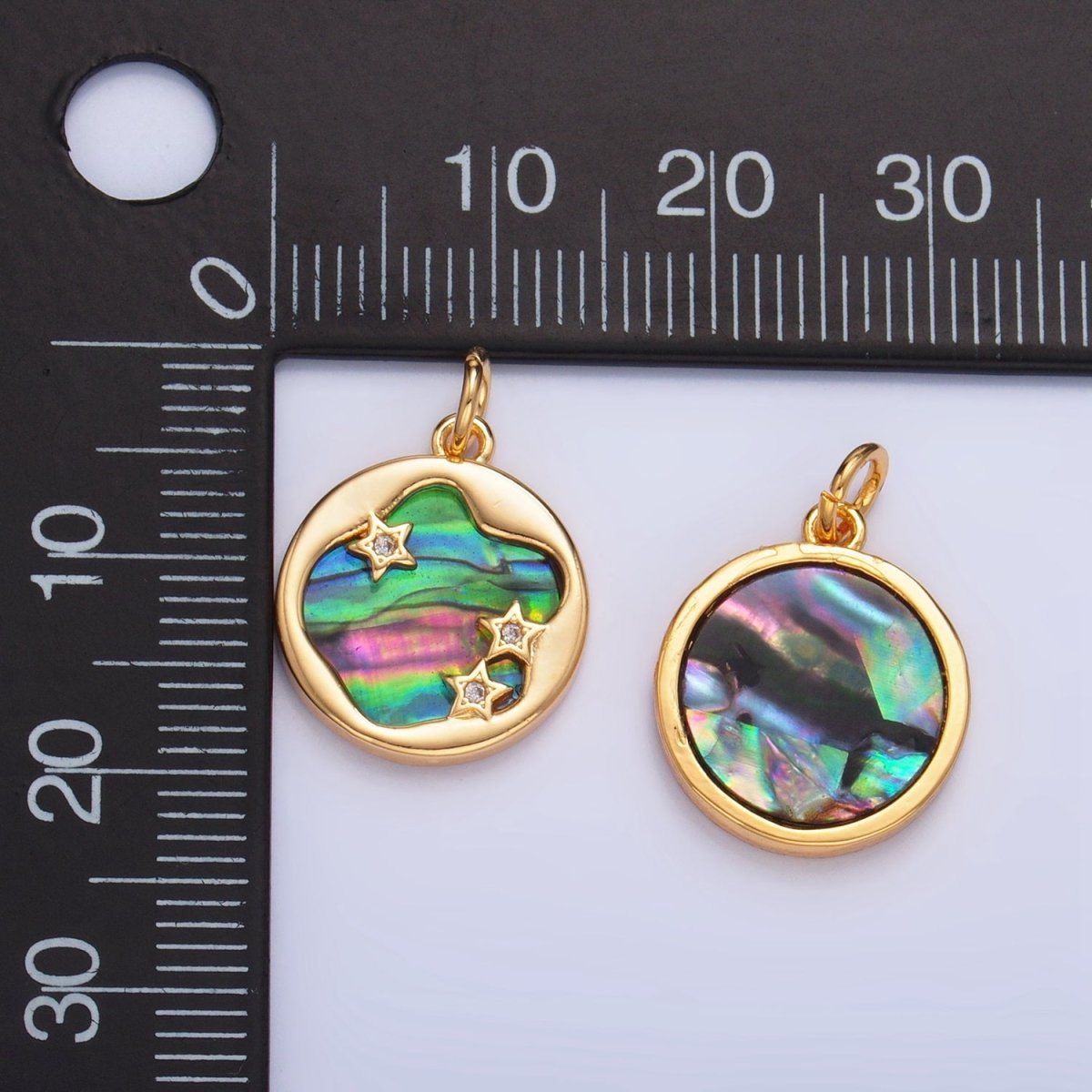24K Gold Filled Abalone CZ Star Galaxy Stamped Charm | AC1464