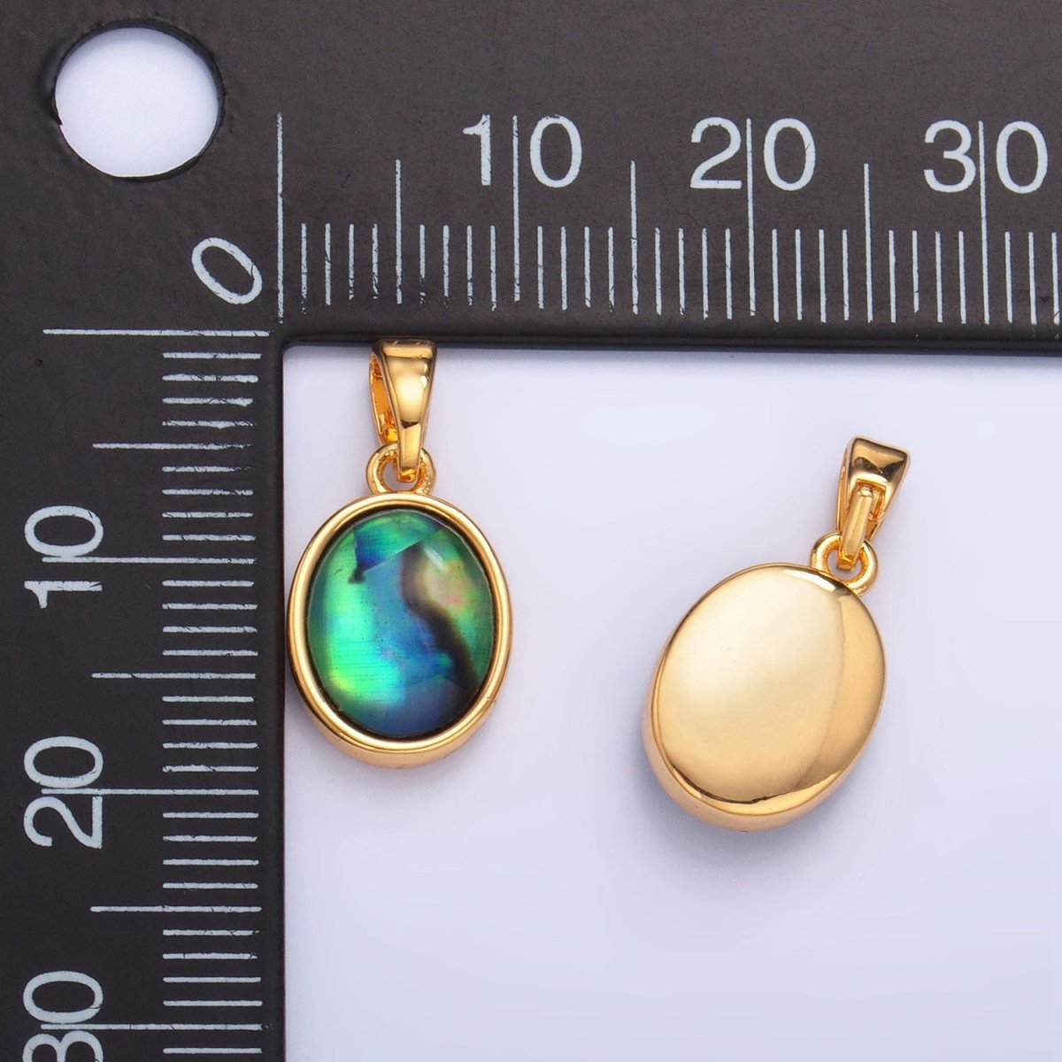 24K Gold Filled Abalone Gemstone Oval Bezel Pendant | AA1019