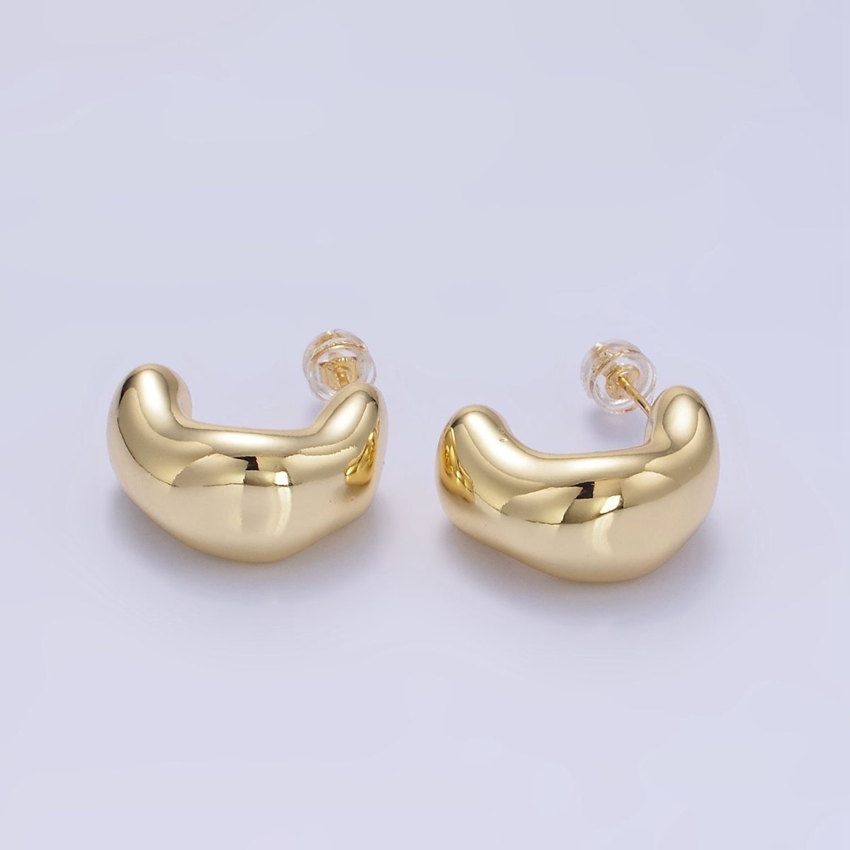24K Gold Filled Abstract Wide Band C-Shaped Hoop Earrings | P135