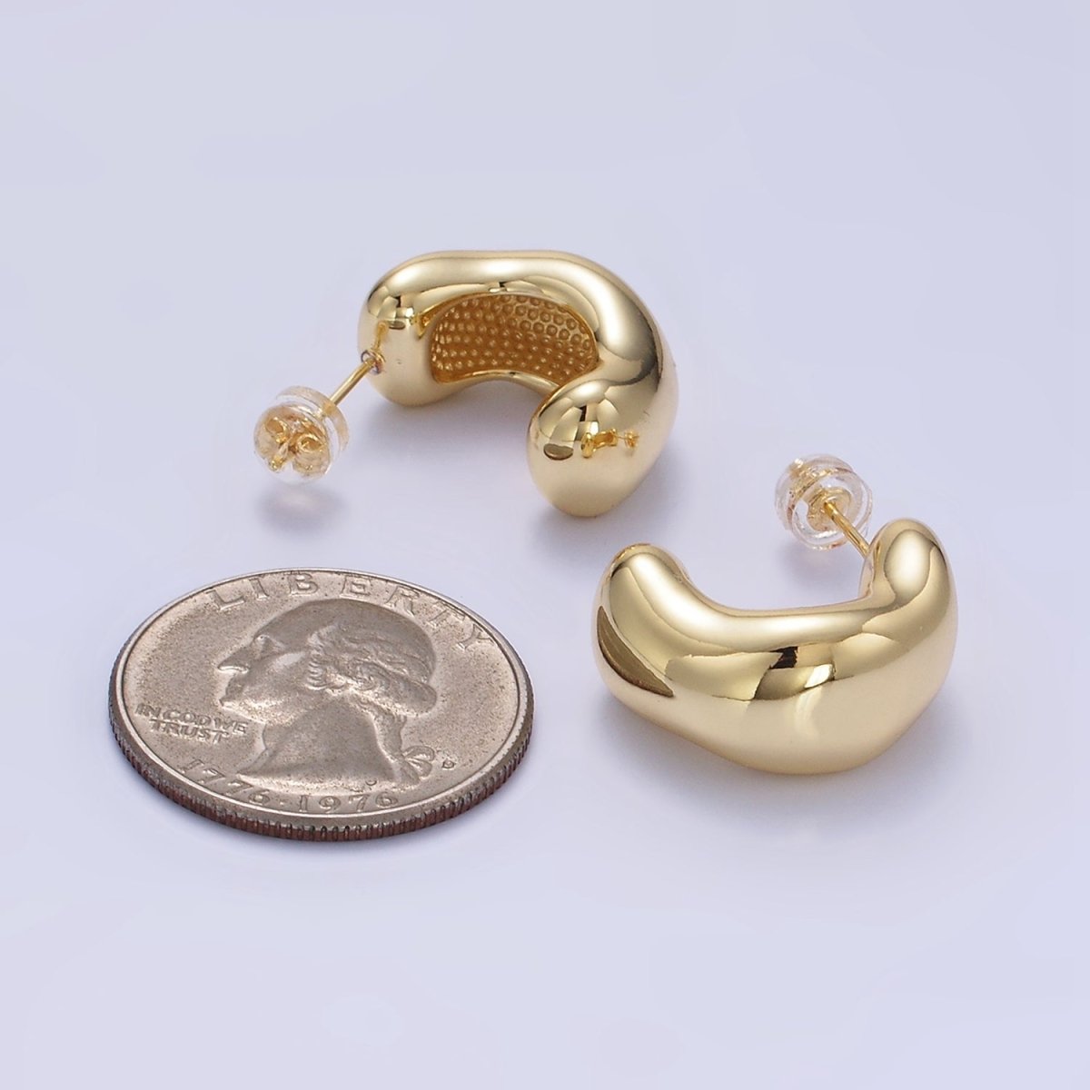 24K Gold Filled Abstract Wide Band C-Shaped Hoop Earrings | P135