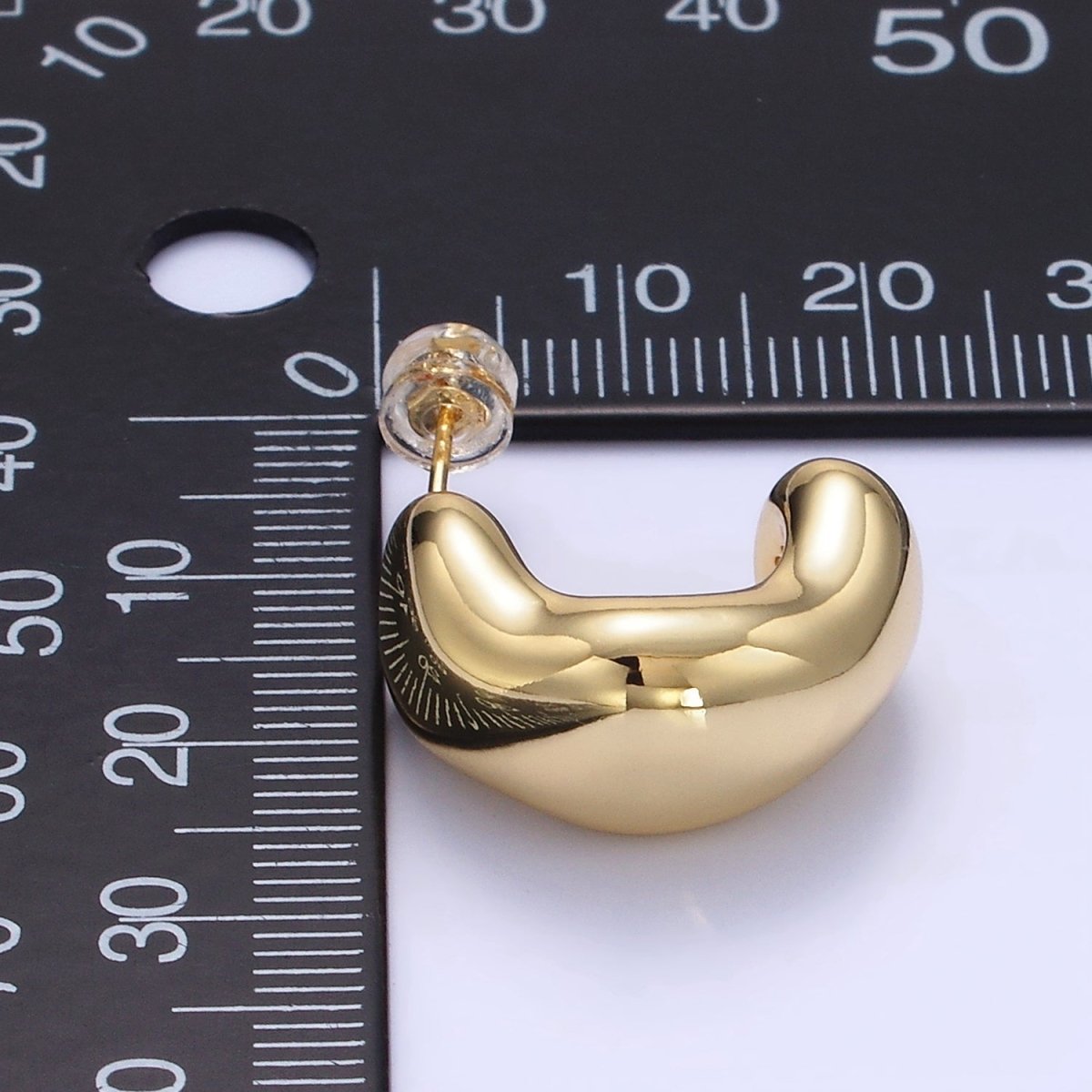 24K Gold Filled Abstract Wide Band C-Shaped Hoop Earrings | P135