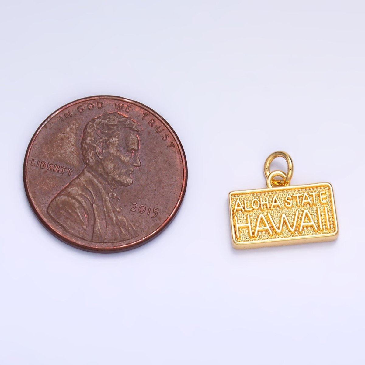 24K Gold Filled "ALOHA STATE: HAWAII" Script License Plate Charm in Gold & Silver | W284