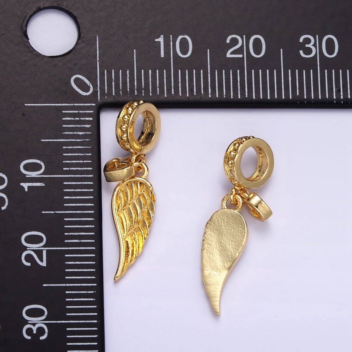 24K Gold Filled Angel Wing Open Heart Beaded Rondelle Bail Pendant | D642