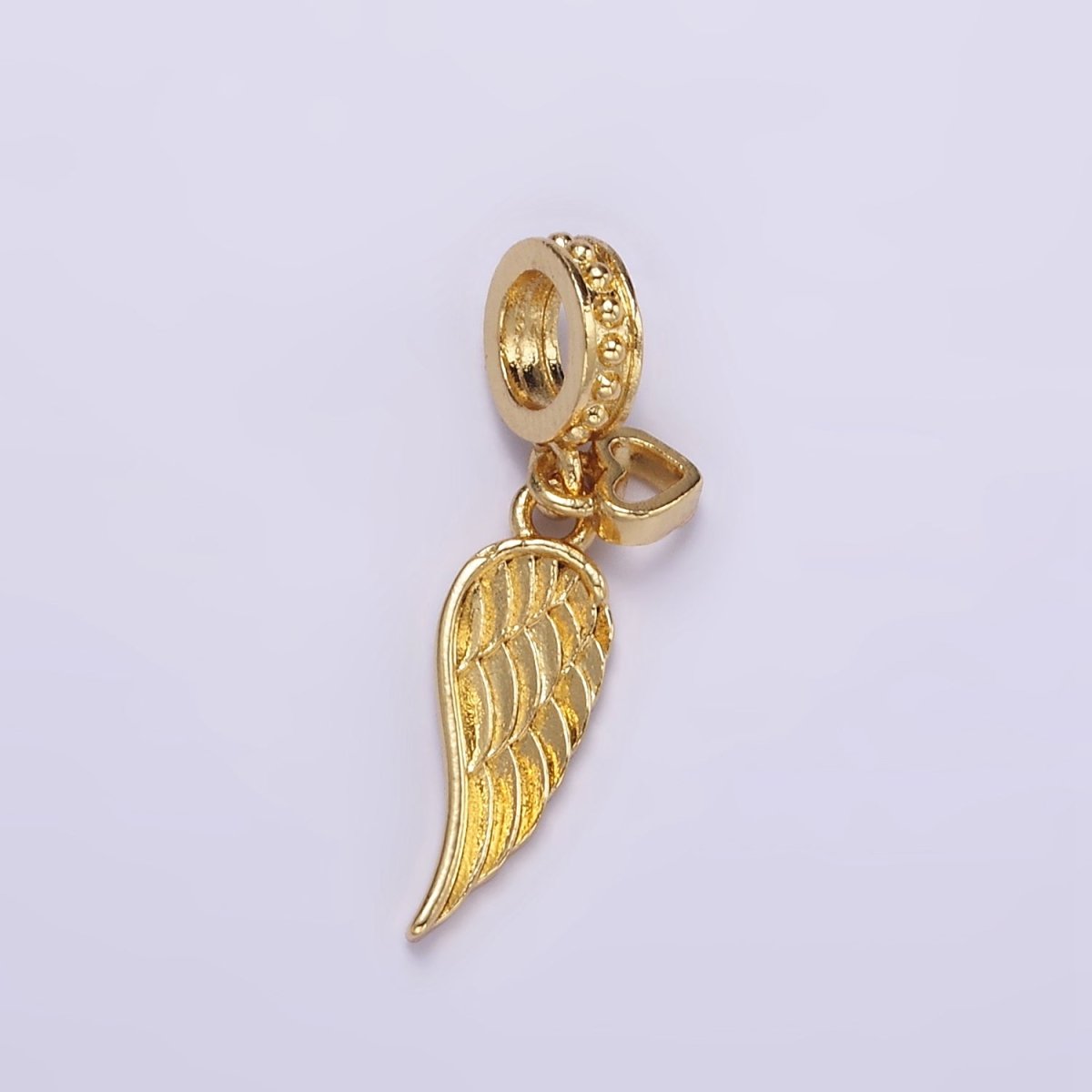 24K Gold Filled Angel Wing Open Heart Beaded Rondelle Bail Pendant | D642