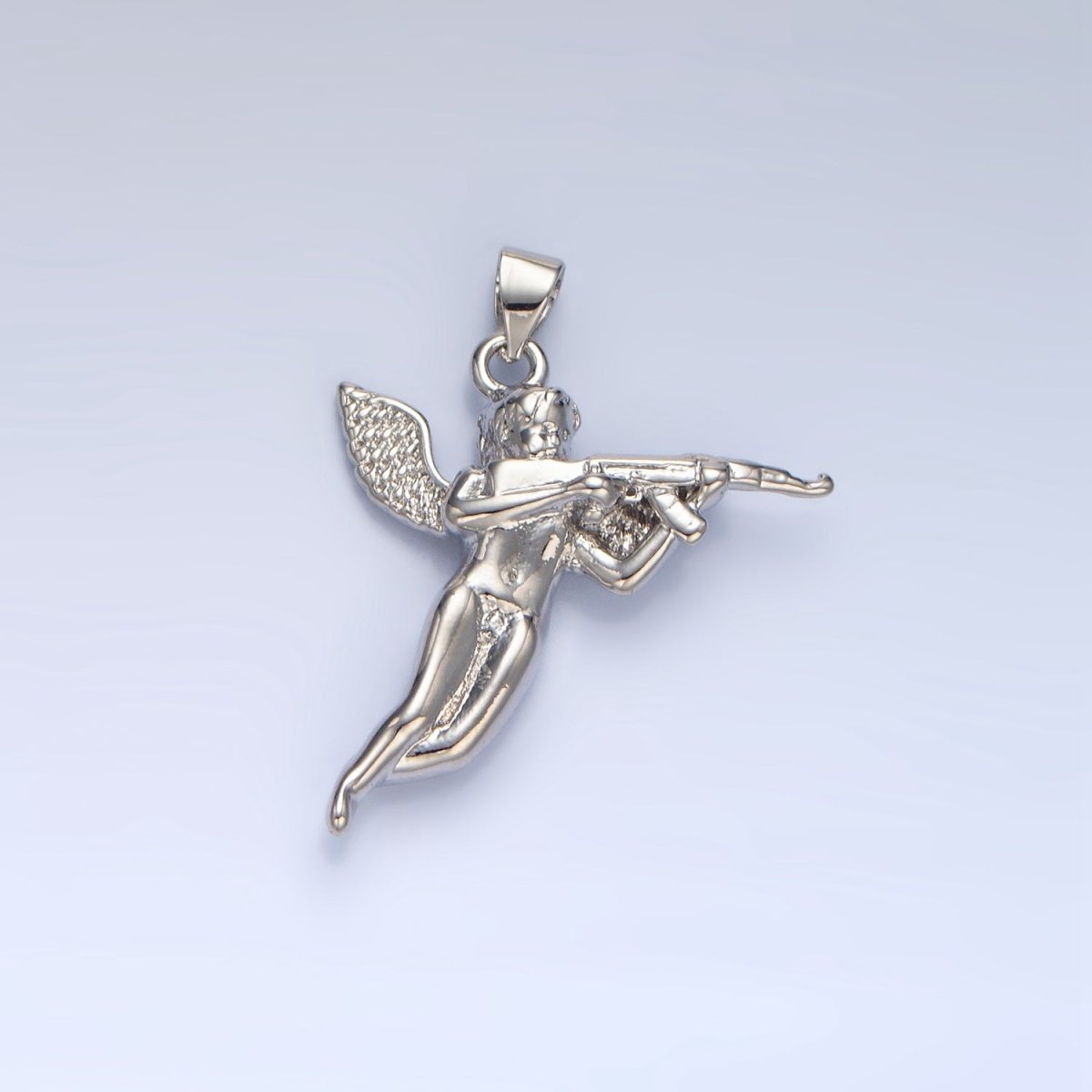 24K Gold Filled Angel with Gun Charm in Gold & Silver for Necklace Pendant | I628
