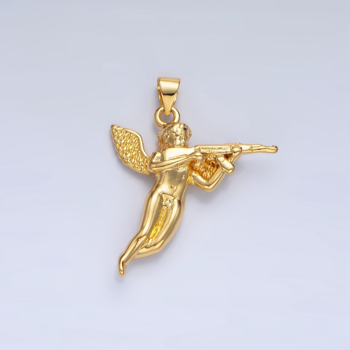 24K Gold Filled Angel with Gun Charm in Gold & Silver for Necklace Pendant | I628