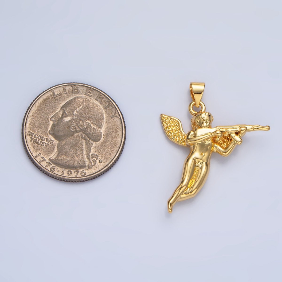 24K Gold Filled Angel with Gun Charm in Gold & Silver for Necklace Pendant | I628