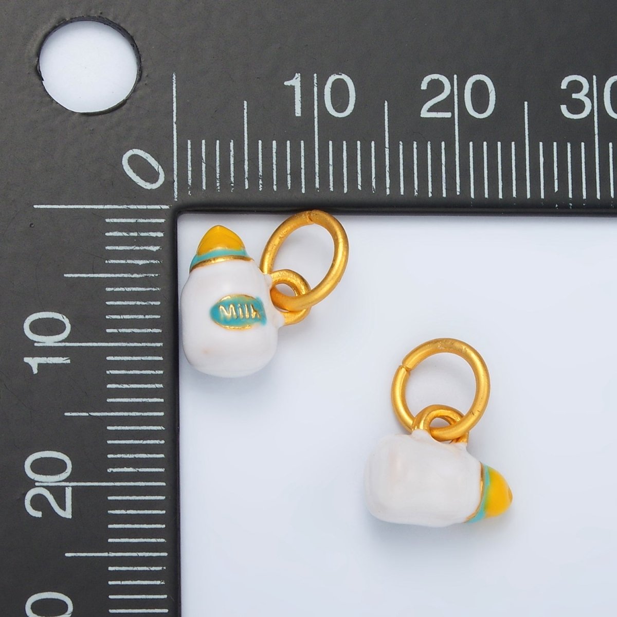 24K Gold Filled Mini Baby Milk Bottle Enamel Charm | M155