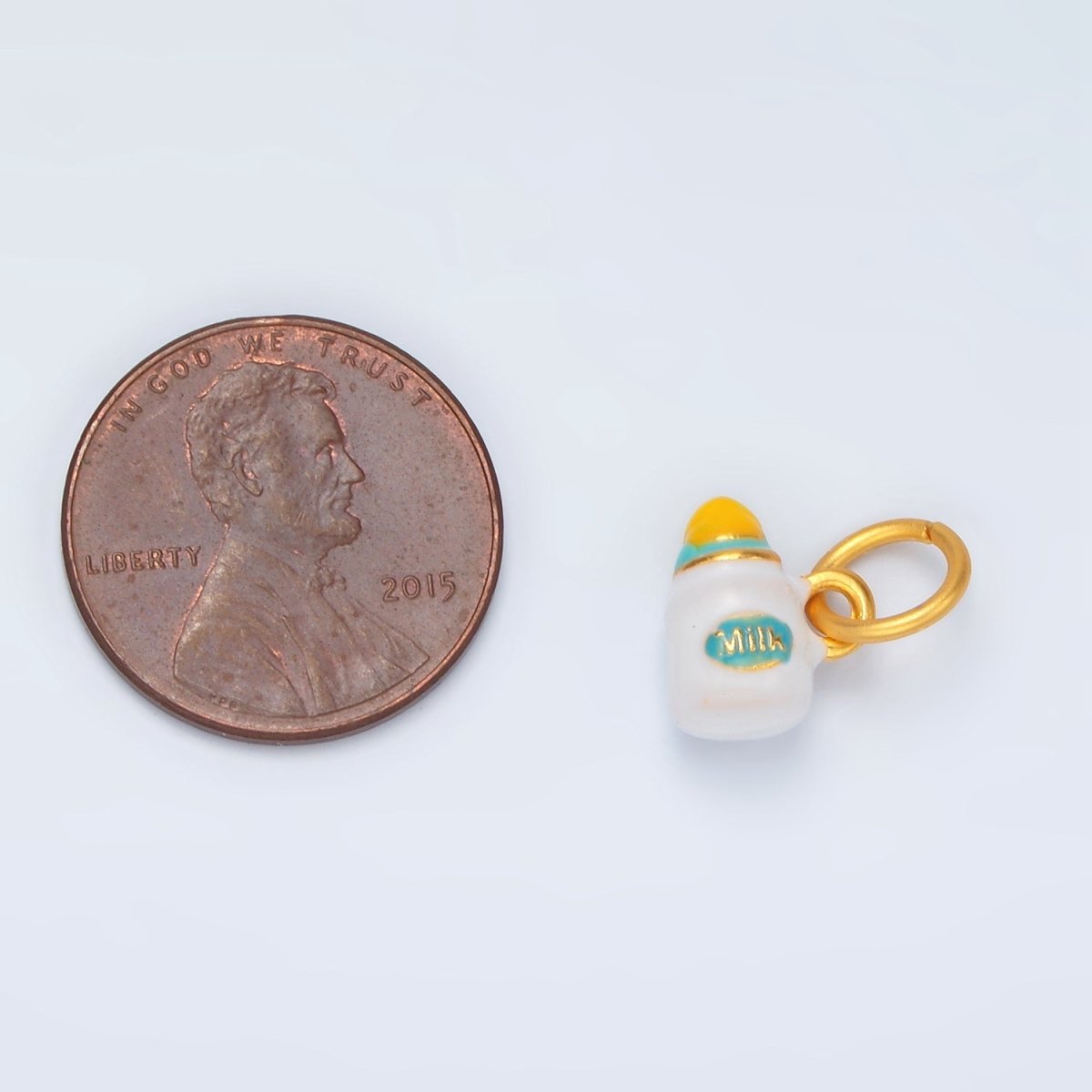 24K Gold Filled Mini Baby Milk Bottle Enamel Charm | M155