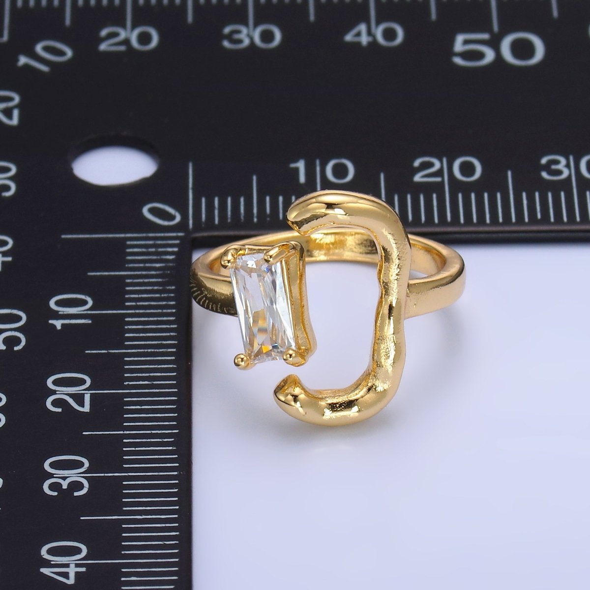 24K Gold Filled Baguette Curved Geometric Open Claw Ring | O838