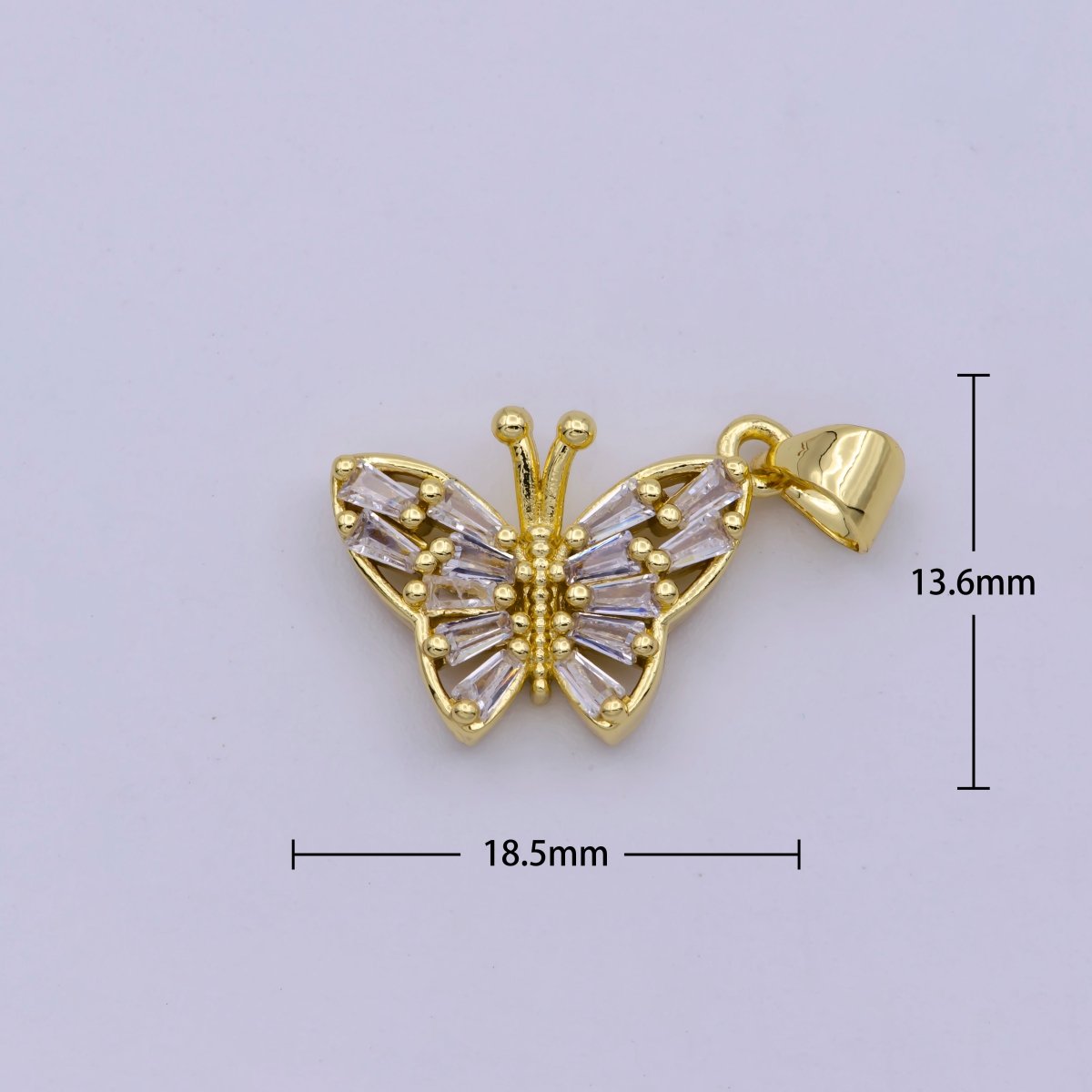 24K Gold Filled Baguette CZ Butterfly Animals Pendant | I299