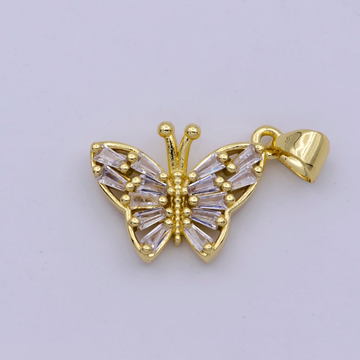 24K Gold Filled Baguette CZ Butterfly Animals Pendant | I299