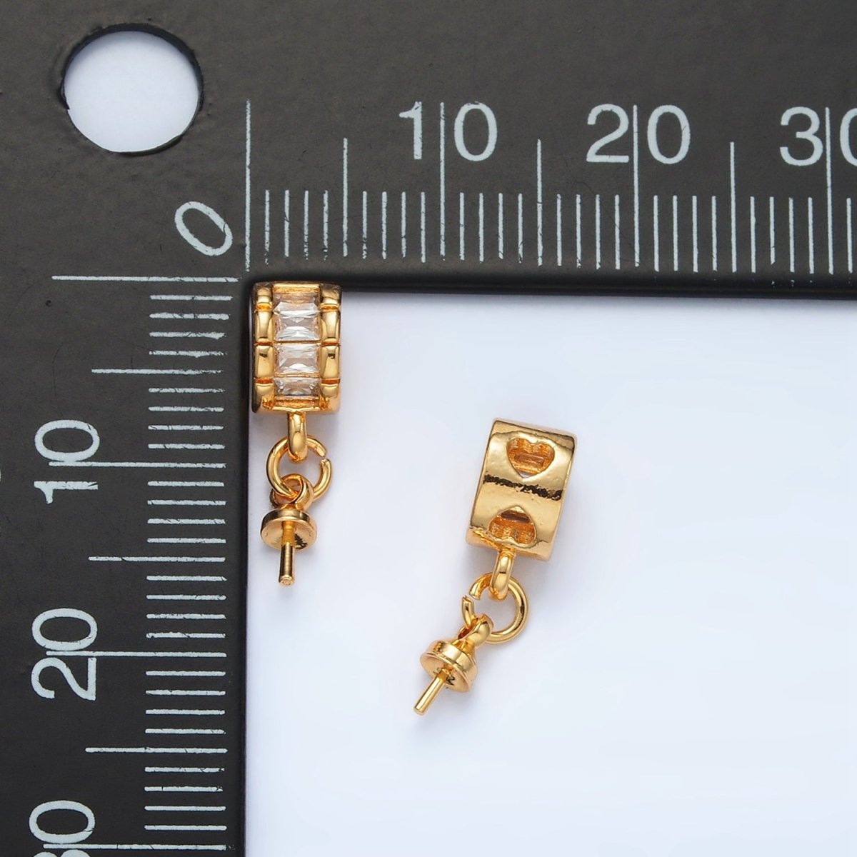24K Gold Filled Baguette CZ Drill Pin Bail Findings | Z849