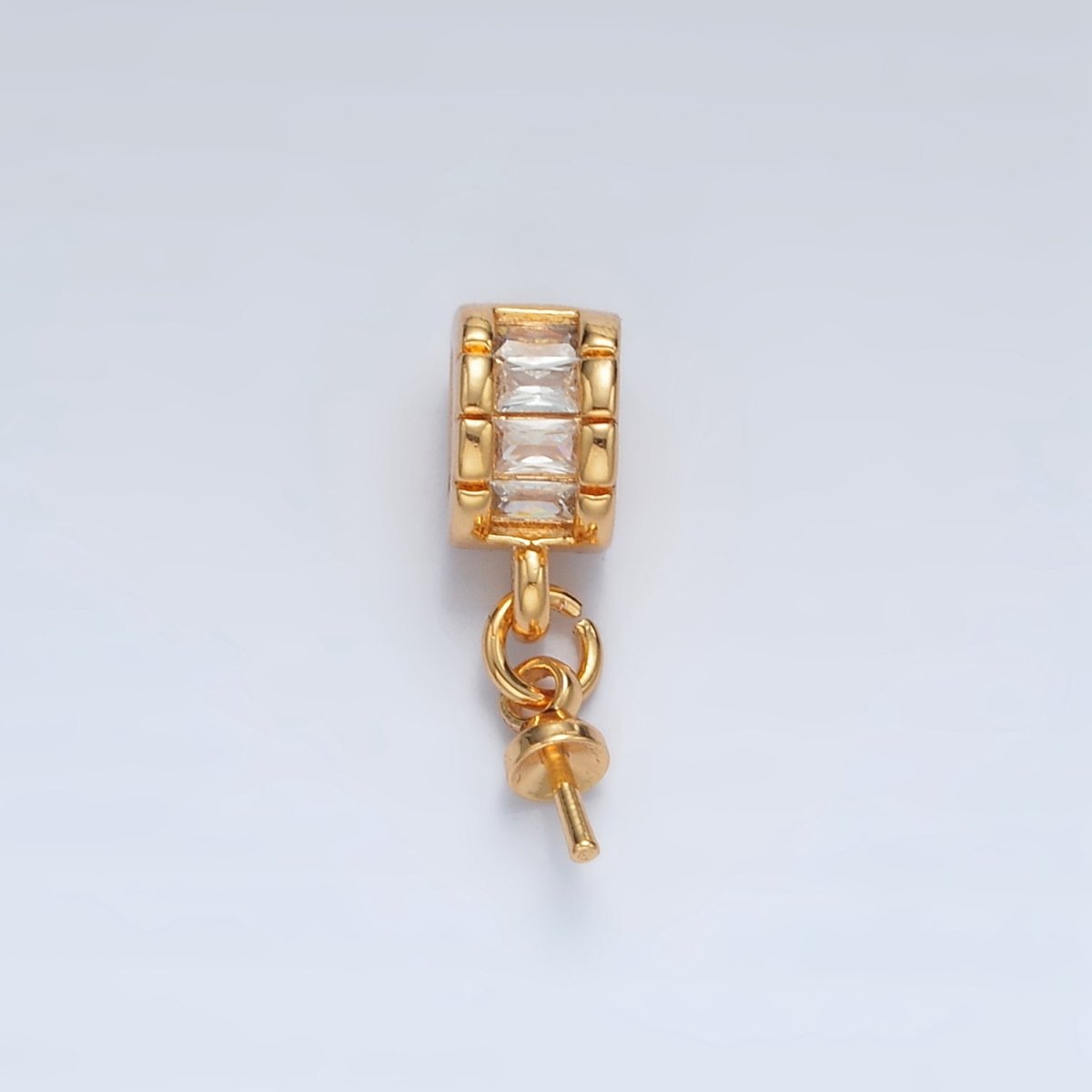 24K Gold Filled Baguette CZ Drill Pin Bail Findings | Z849