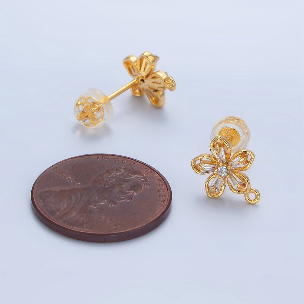 24K Gold Filled Baguette CZ Flower Drop Stud Earring Findings | Z976