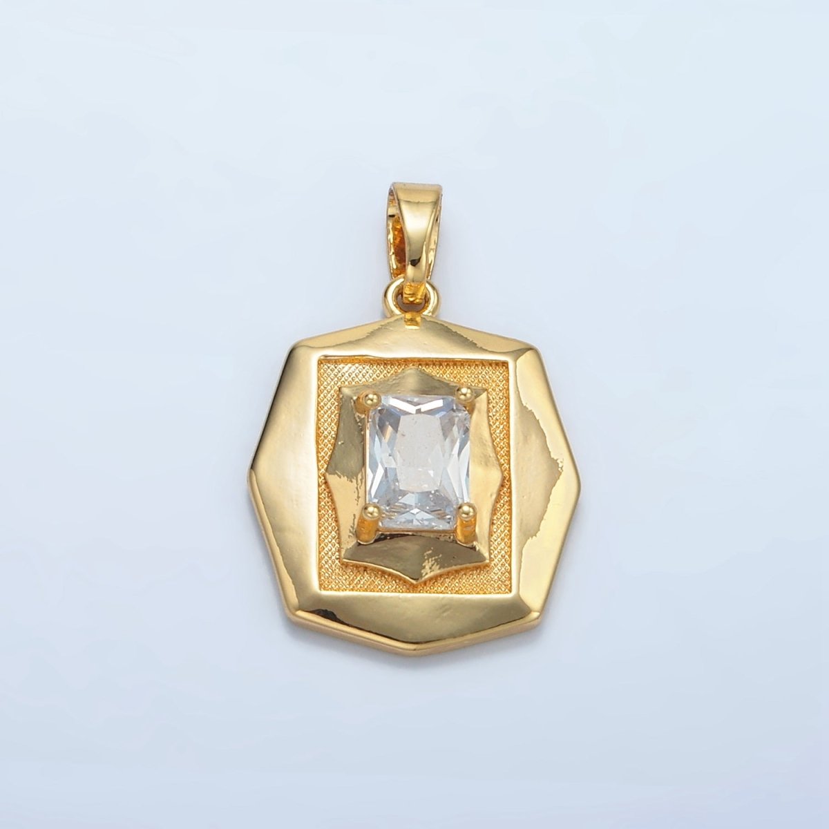 24K Gold Filled Baguette CZ Geometric Hexagonal Pendant | I697