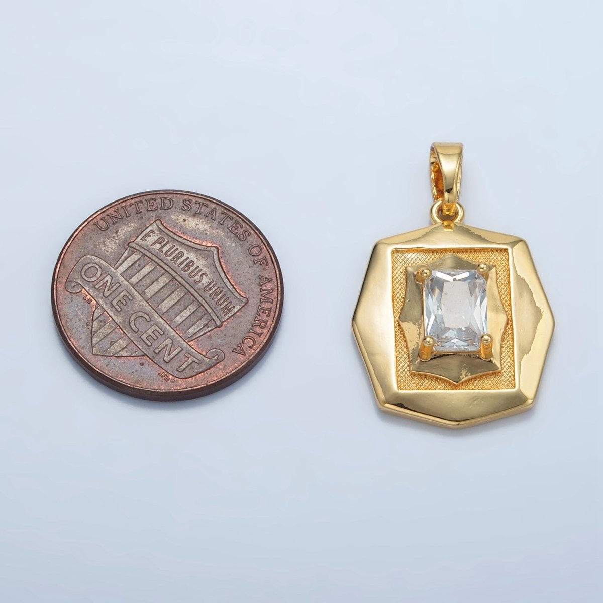 24K Gold Filled Baguette CZ Geometric Hexagonal Pendant | I697