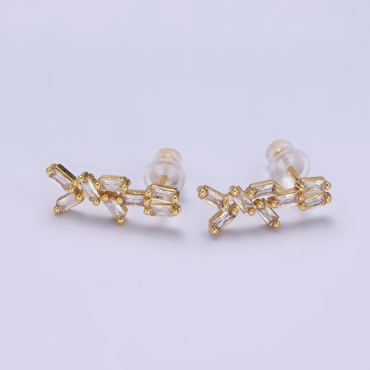 24K Gold Filled Baguette CZ Geometric Stud Earrings | AB1176