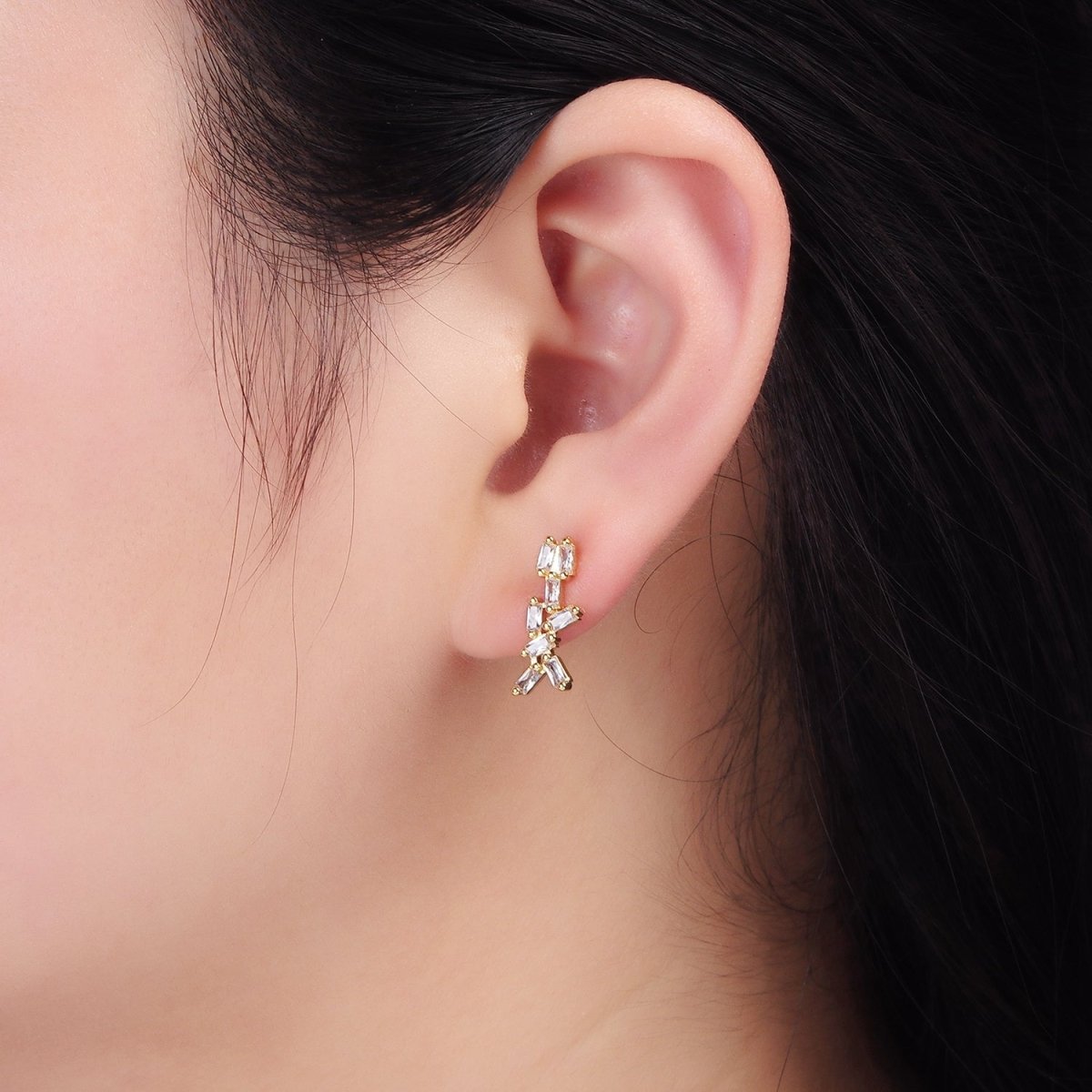 24K Gold Filled Baguette CZ Geometric Stud Earrings | AB1176