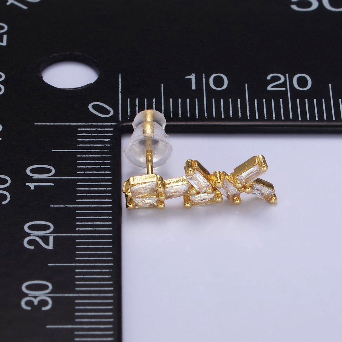 24K Gold Filled Baguette CZ Geometric Stud Earrings | AB1176