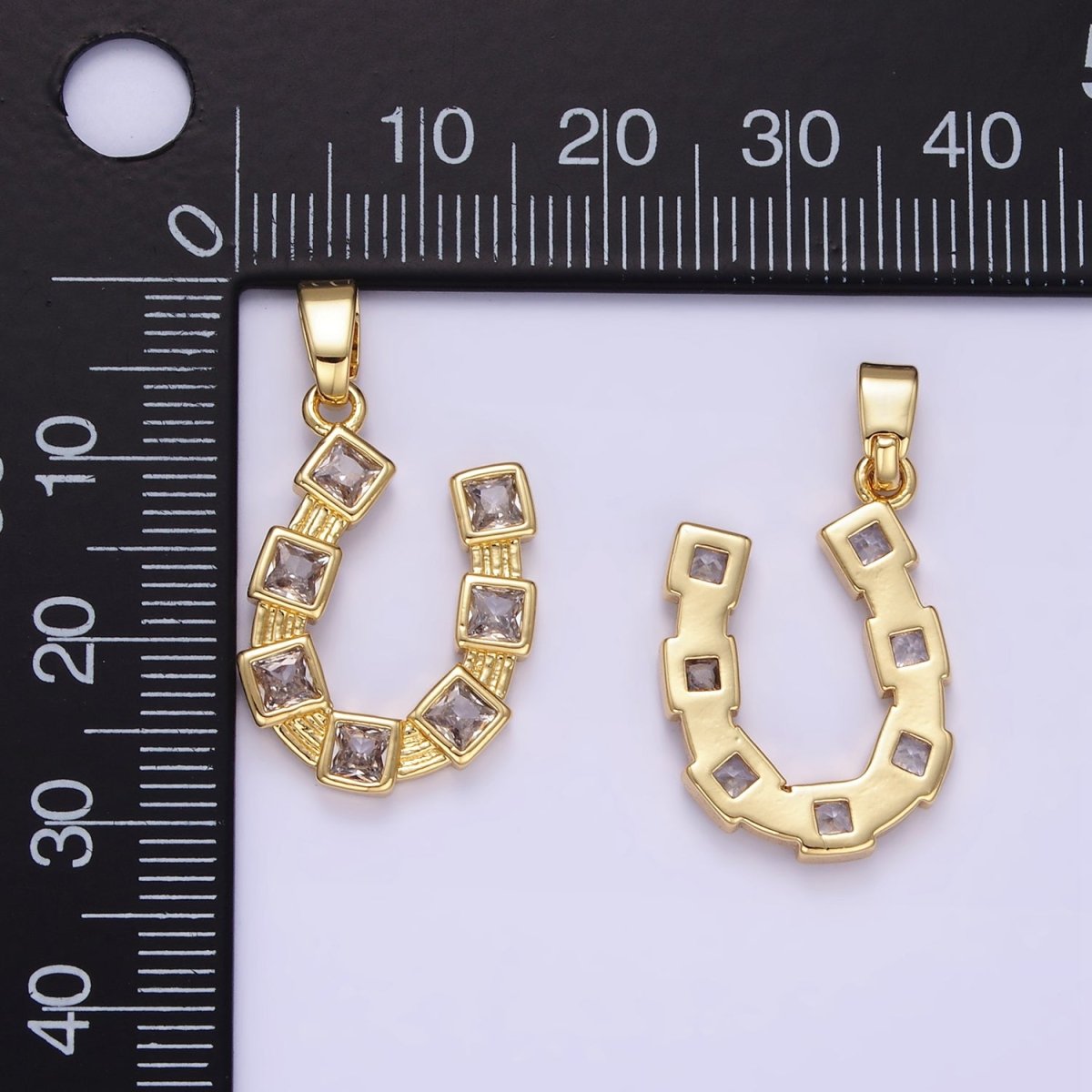 24K Gold Filled Baguette CZ Horseshoe Pendant | AA1349