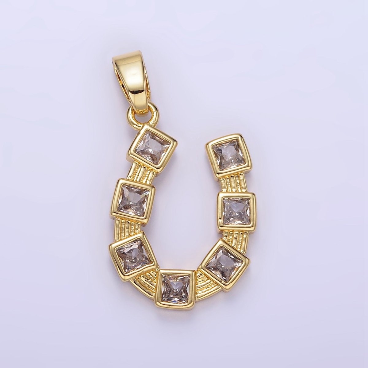 24K Gold Filled Baguette CZ Horseshoe Pendant | AA1349