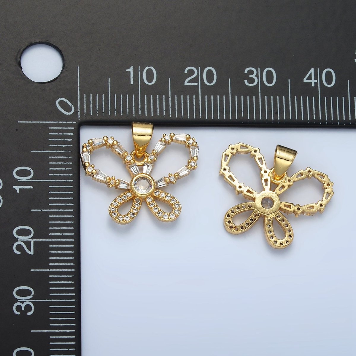 24K Gold Filled Baguette CZ Micro Paved Butterfly Pendant | AA-800