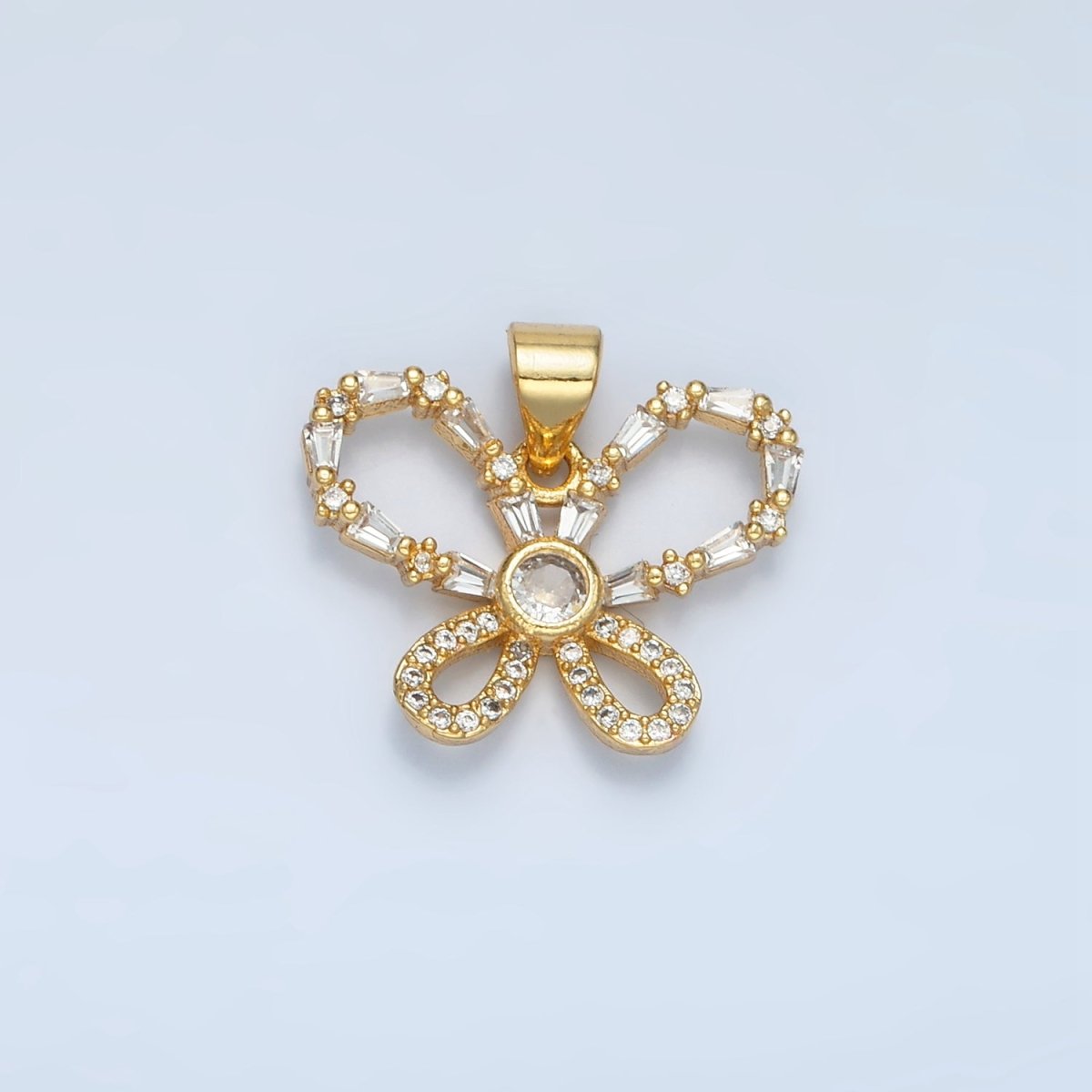24K Gold Filled Baguette CZ Micro Paved Butterfly Pendant | AA-800