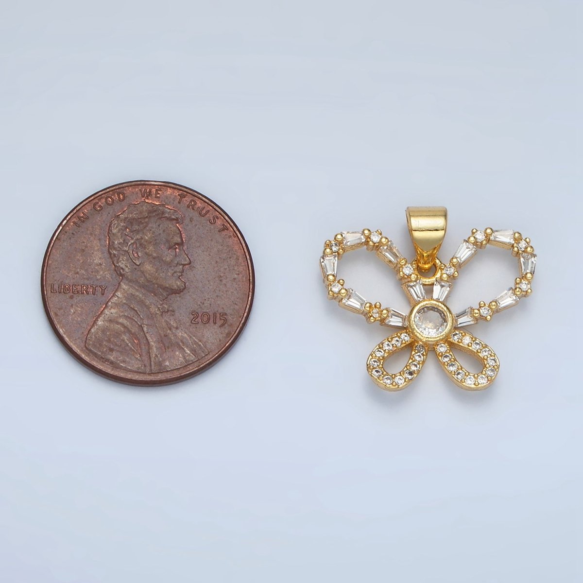 24K Gold Filled Baguette CZ Micro Paved Butterfly Pendant | AA-800