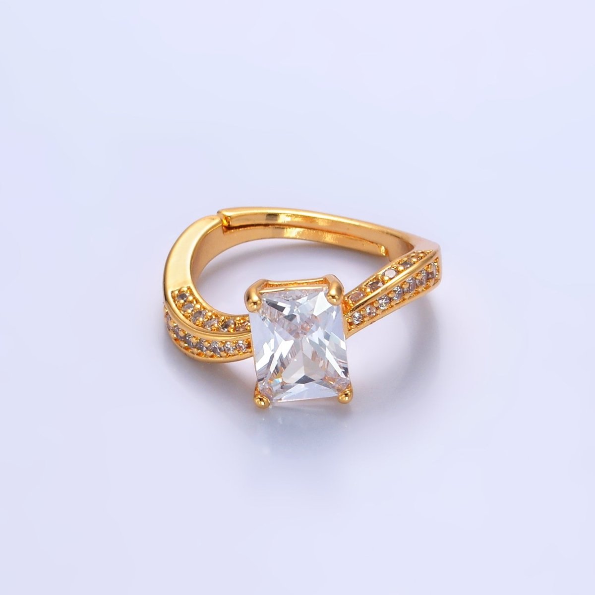 24K Gold Filled Baguette CZ Micro Paved Curved Ring | O327