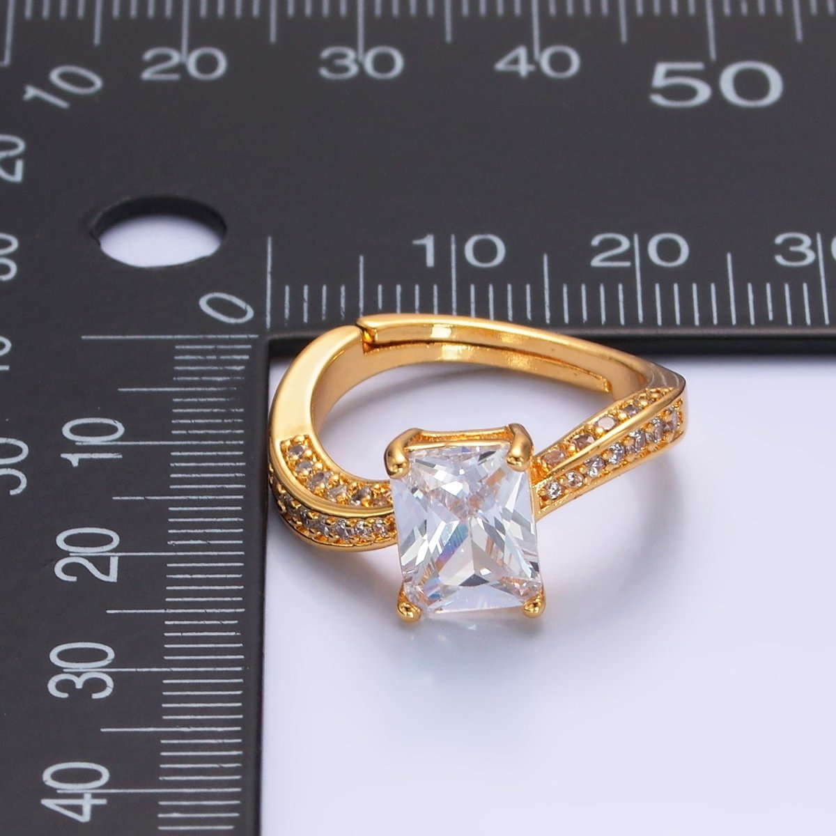 24K Gold Filled Baguette CZ Micro Paved Curved Ring | O327
