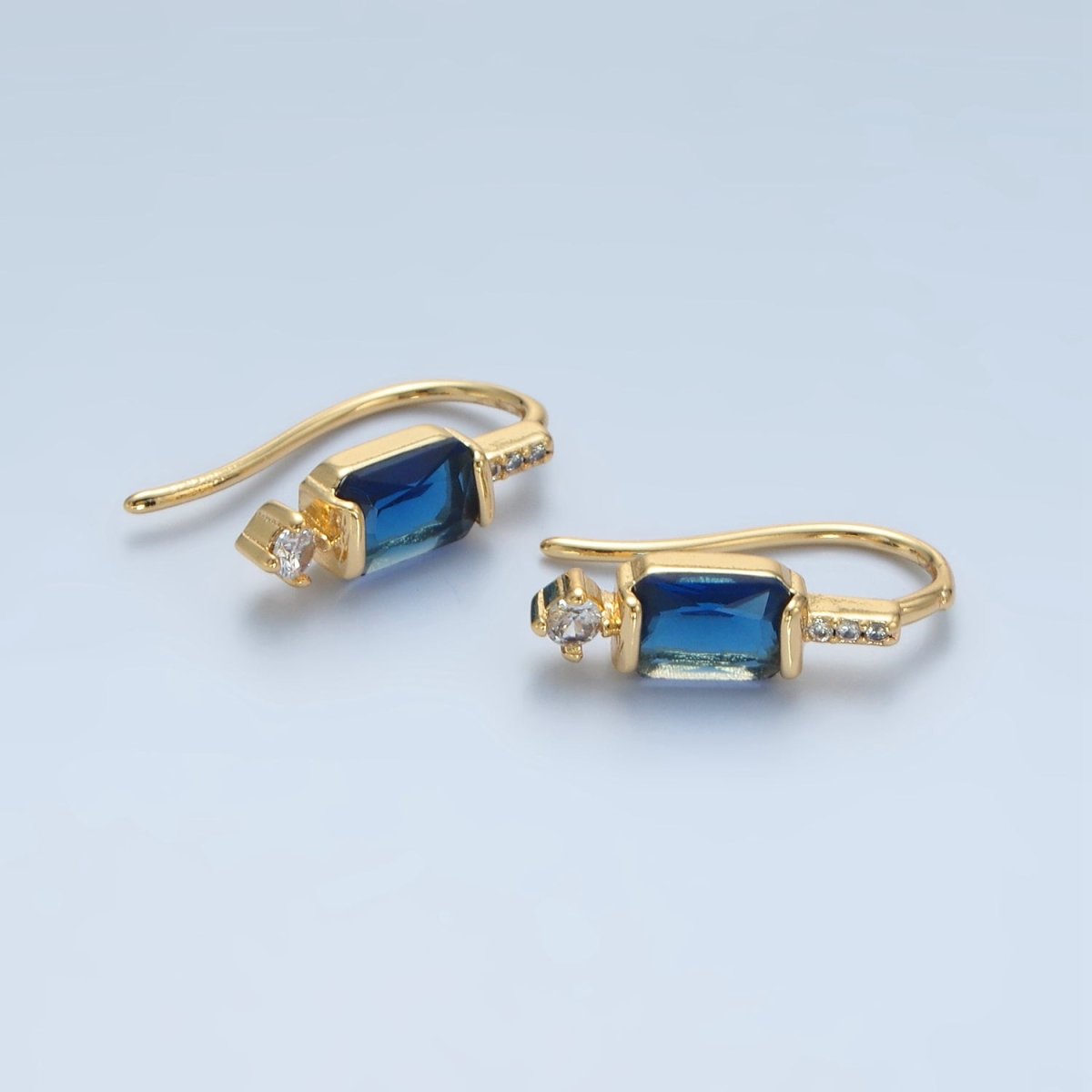 24K Gold Filled Baguette CZ Micro Paved French Hook Earrings | AD609 - AD611