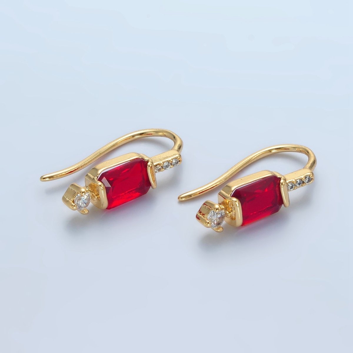 24K Gold Filled Baguette CZ Micro Paved French Hook Earrings | AD609 - AD611