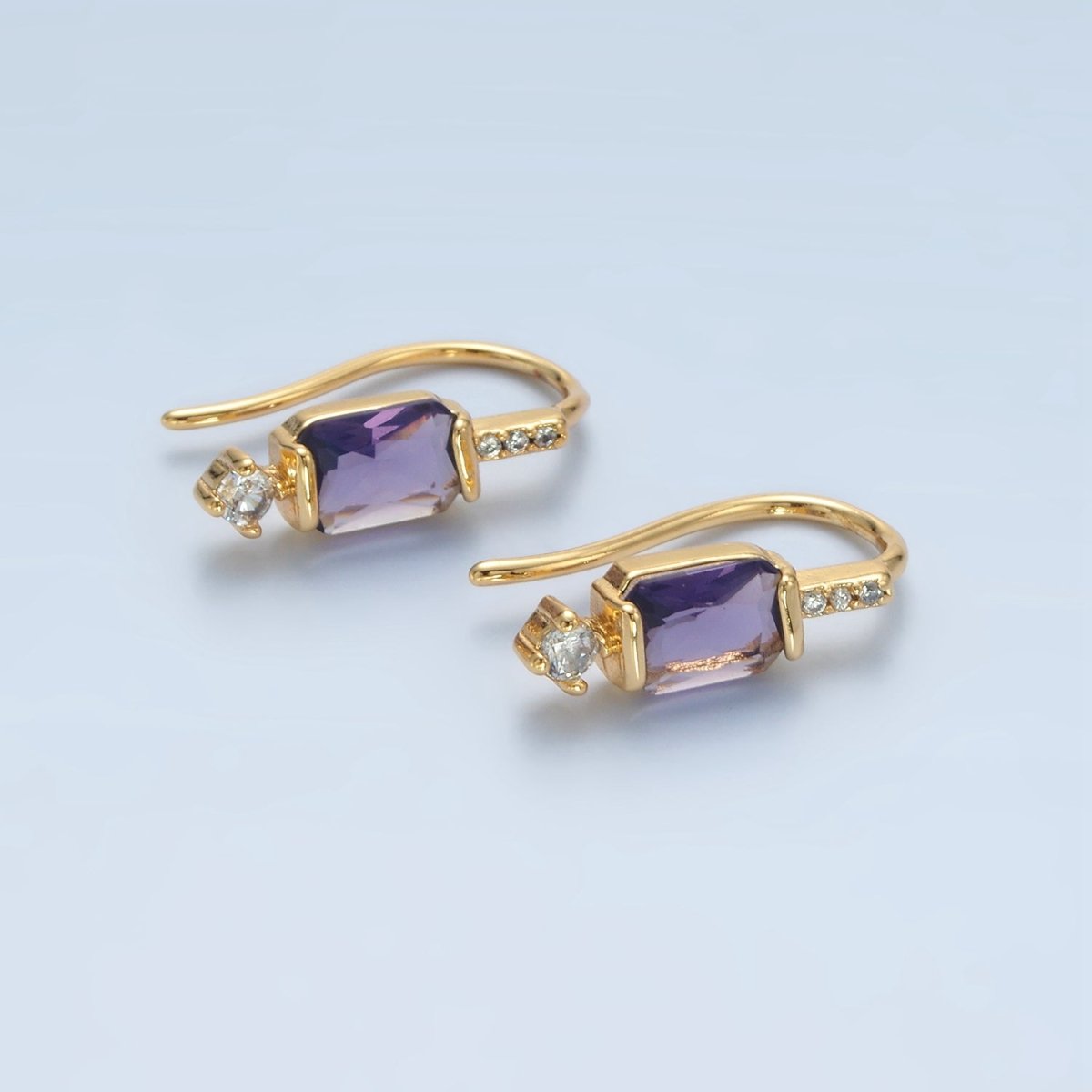 24K Gold Filled Baguette CZ Micro Paved French Hook Earrings | AD609 - AD611