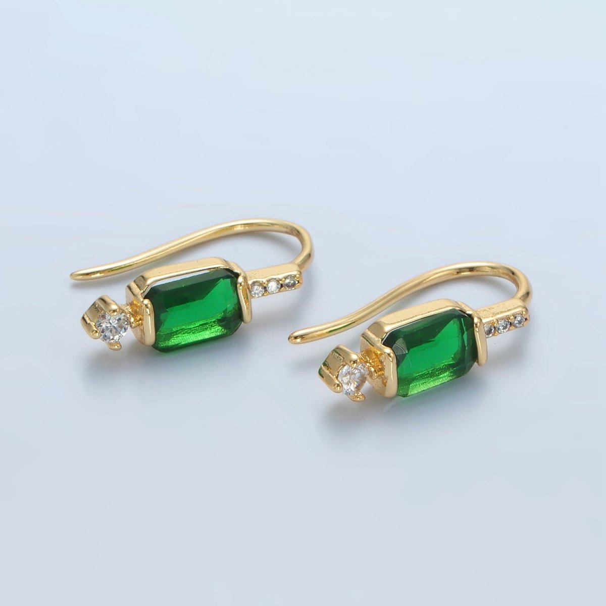 24K Gold Filled Baguette CZ Micro Paved French Hook Earrings | AD609 - AD611