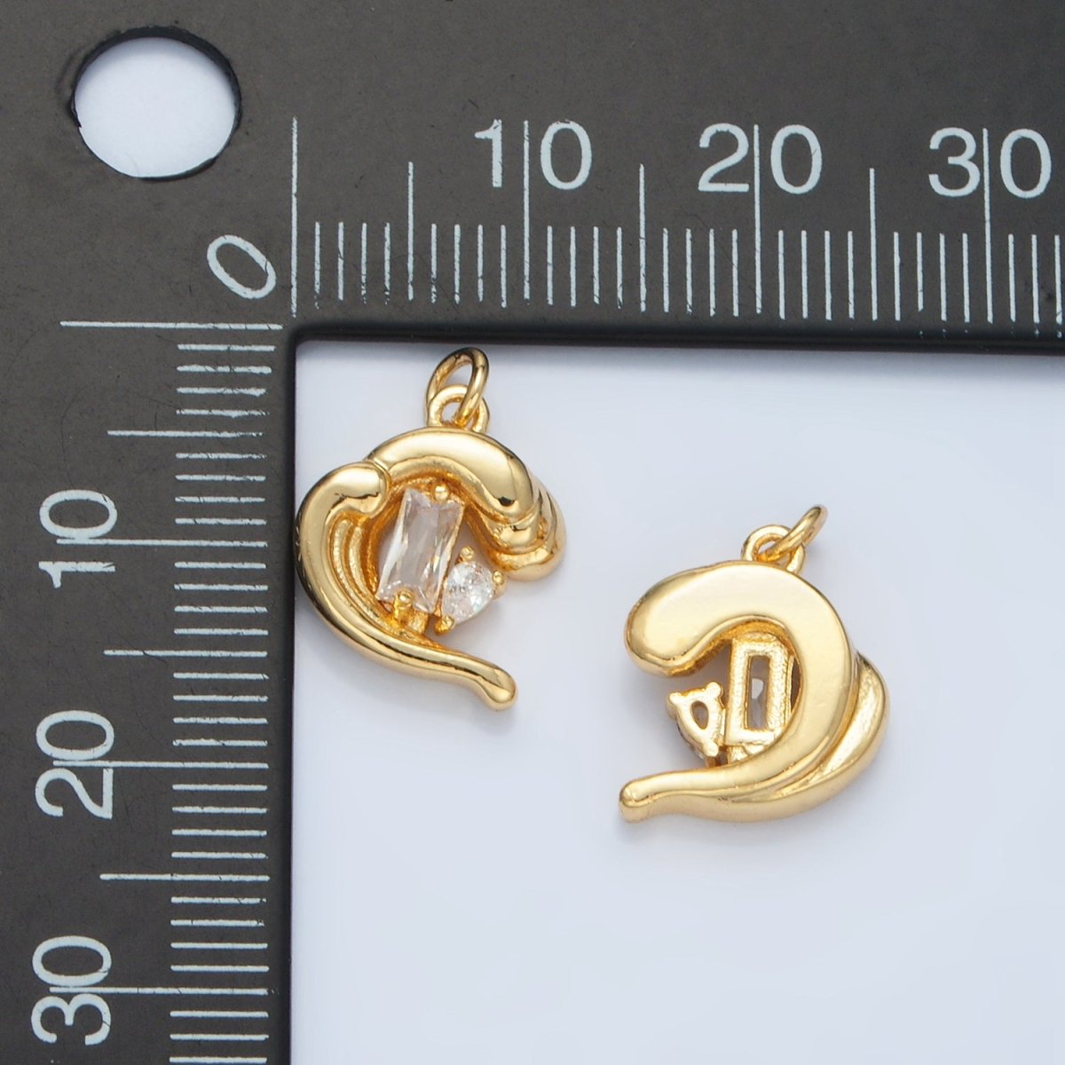 24K Gold Filled Baguette CZ Ocean Sea Wave Charm in Gold & Silver | E606