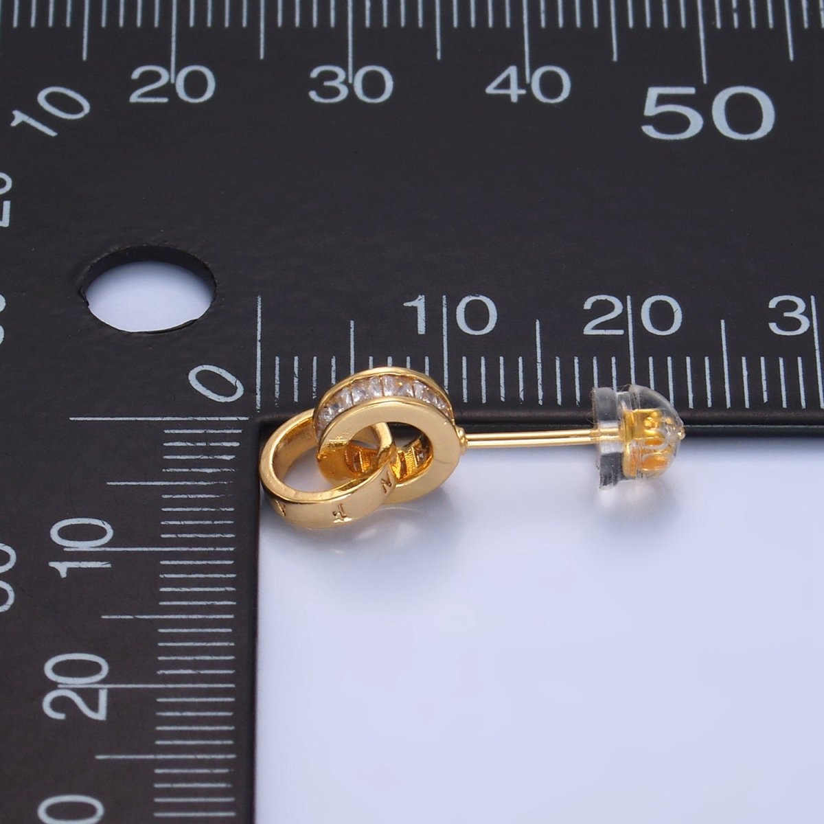 24K Gold Filled Baguette CZ Rhondelle Drop Stud Earrings | V047