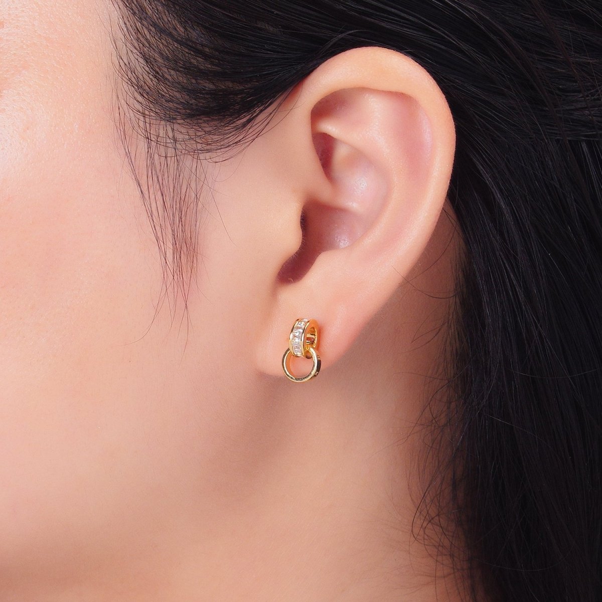 24K Gold Filled Baguette CZ Rhondelle Drop Stud Earrings | V047