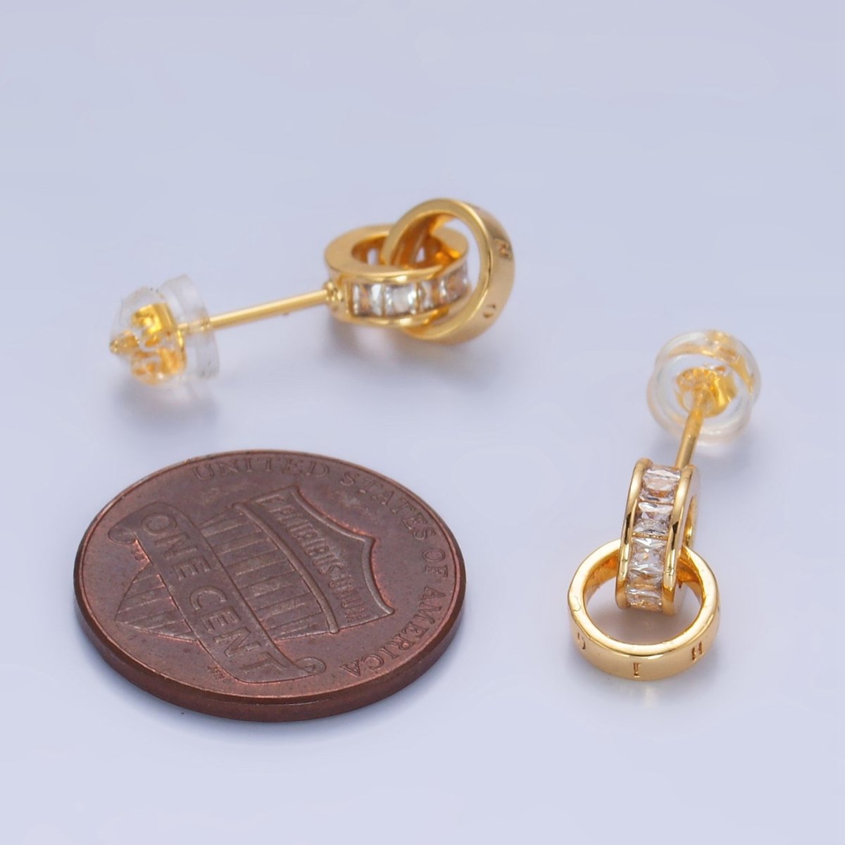 24K Gold Filled Baguette CZ Rhondelle Drop Stud Earrings | V047