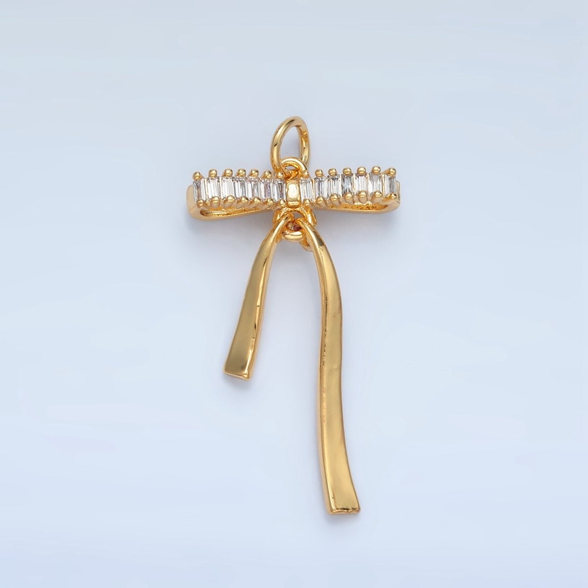 24K Gold Filled Baguette CZ Ribbon Bow Charm | N1376