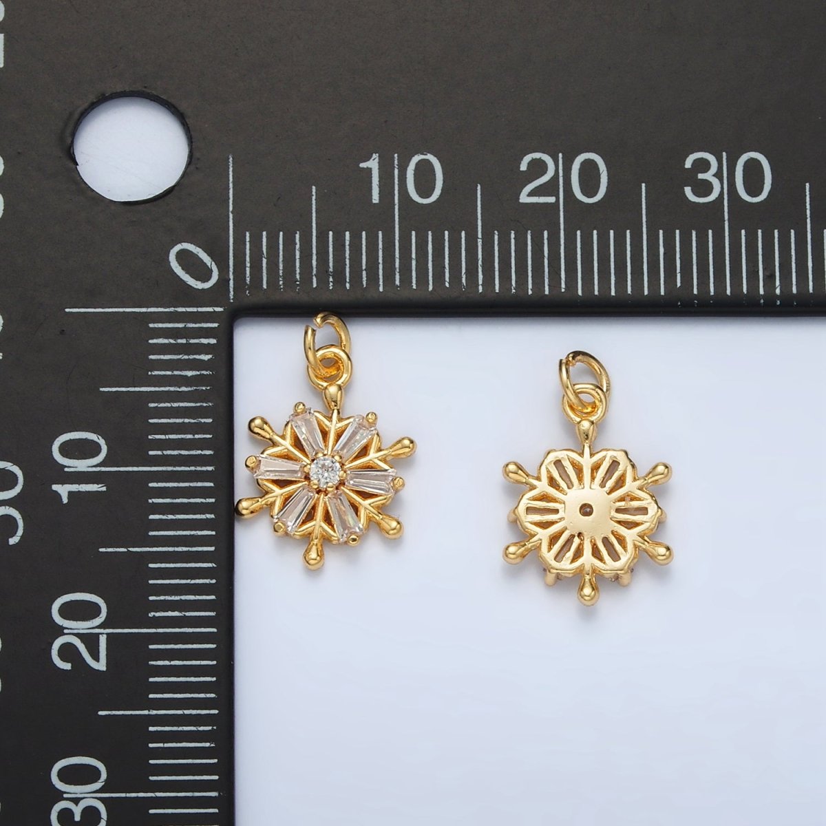 24K Gold Filled Baguette CZ Snowdrop Mini Charm | AC148