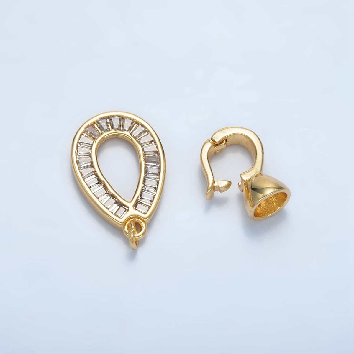 24K Gold Filled Baguette CZ Teardrop Snap Latch Closure Findings | Z900