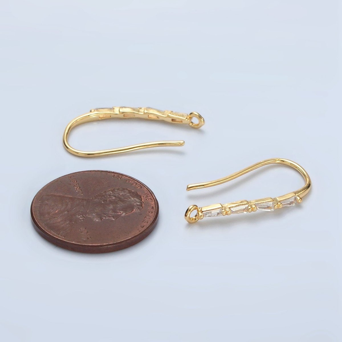 24K Gold Filled Baguette Lined French Hook Earrings Findings | L075
