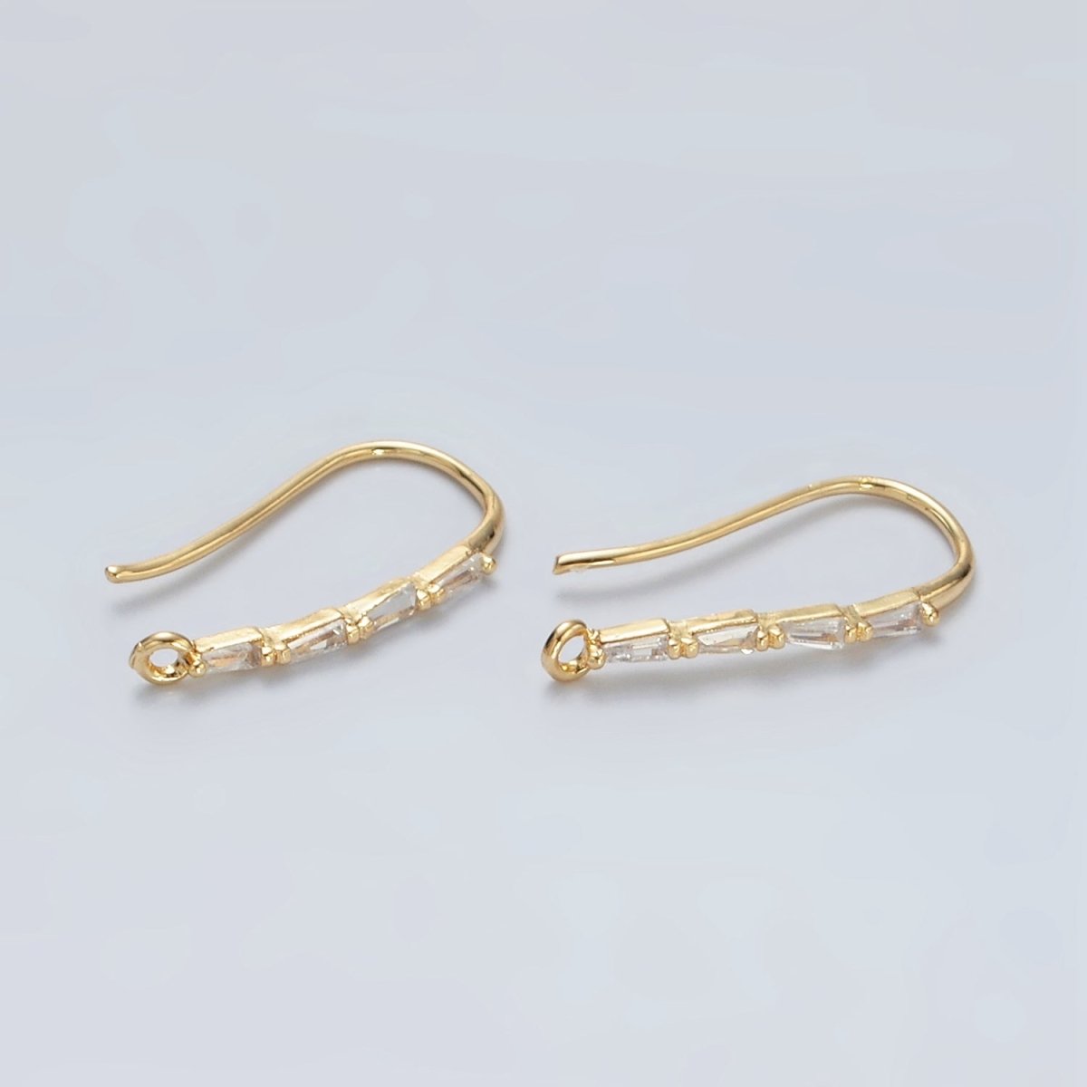 24K Gold Filled Baguette Lined French Hook Earrings Findings | L075