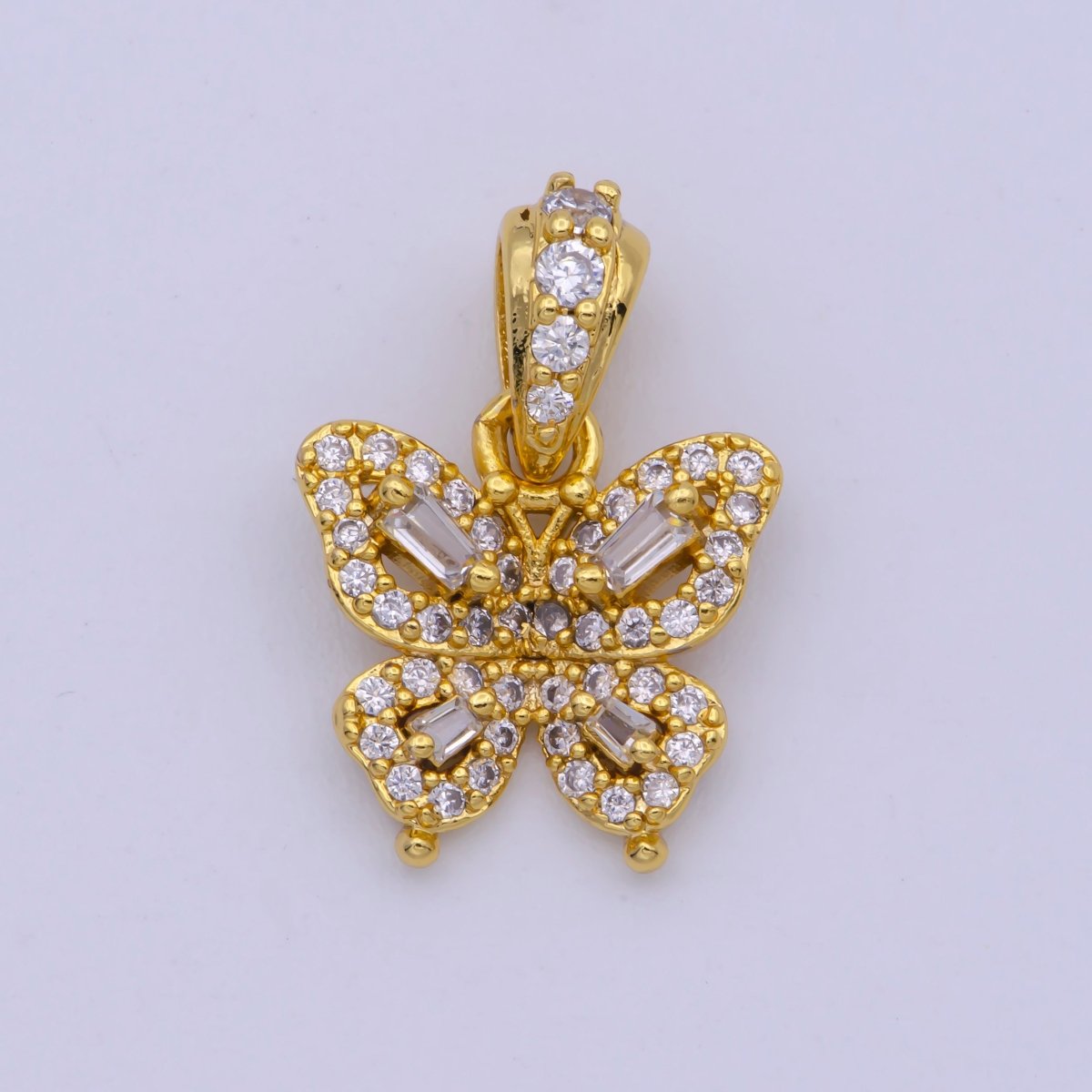 24K Gold Filled Baguette Micro Paved CZ Butterfly Animal Pendant | I345