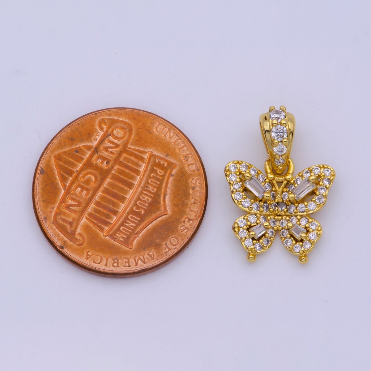 24K Gold Filled Baguette Micro Paved CZ Butterfly Animal Pendant | I345