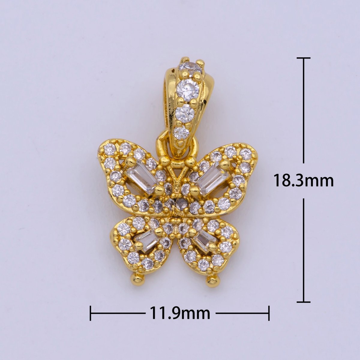 24K Gold Filled Baguette Micro Paved CZ Butterfly Animal Pendant | I345