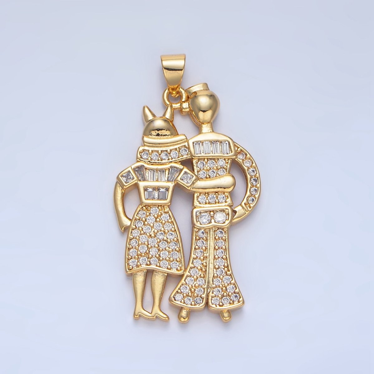 24K Gold Filled Baguette Micro Paved CZ Couple Pendant | AA136