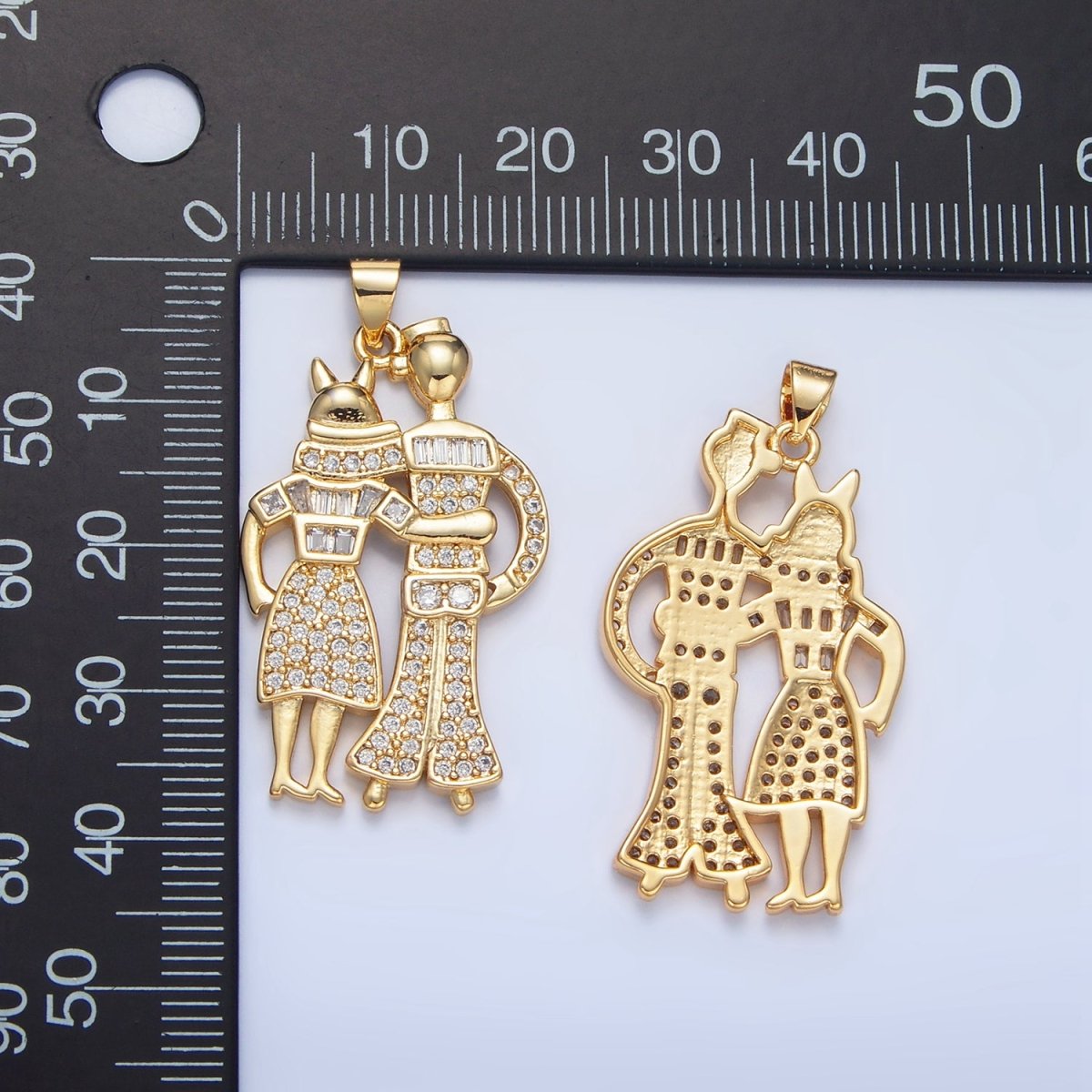 24K Gold Filled Baguette Micro Paved CZ Couple Pendant | AA136